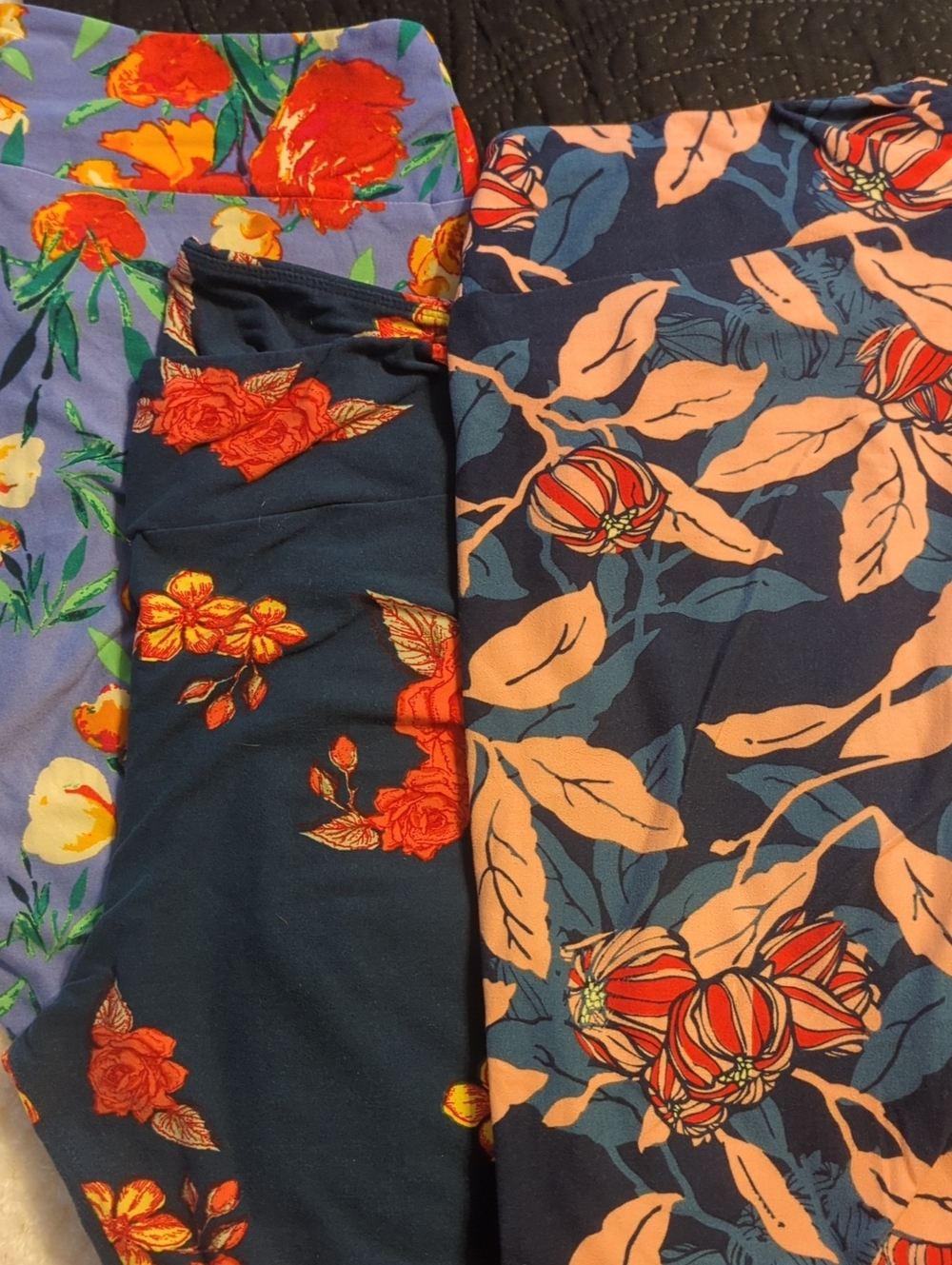 Lularoe Floral Print Soft Leggings Trio - Navy, Lavender, Deep Teal